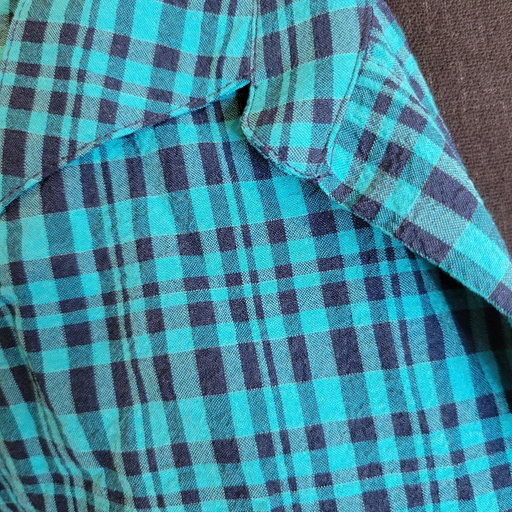 White Stag Sleeveless Plaid Blouse in  Blue Turquoise  Size M - Picture 3 of 8